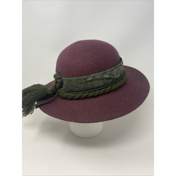 Womens Bavarian Alpine Tyrolean Wool Hat Hand Made in Italy F. Rizzolli Burgundy main image 4